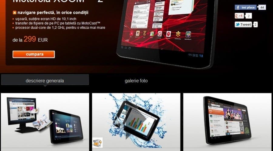 Motorola Xoom 2, disponibilă în România prin Orange