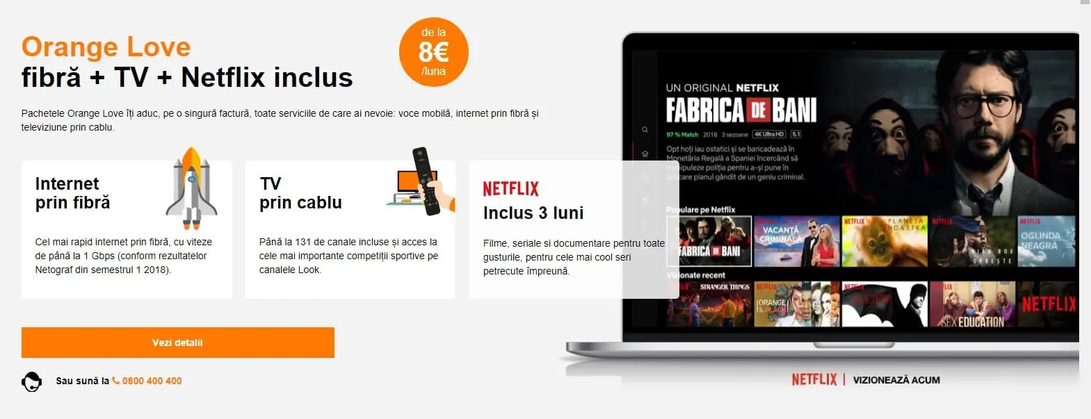 Orange Love vine cu 3 luni acces inclus la Netflix şi televizoare 4K în rate