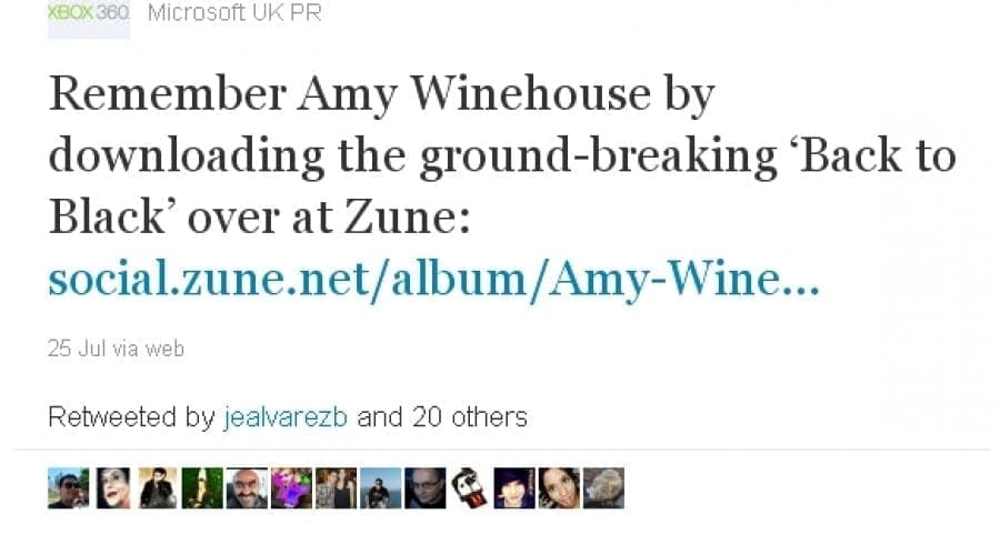 Microsoft primeşte critici dure pentru un tweet legat de Amy Winehouse