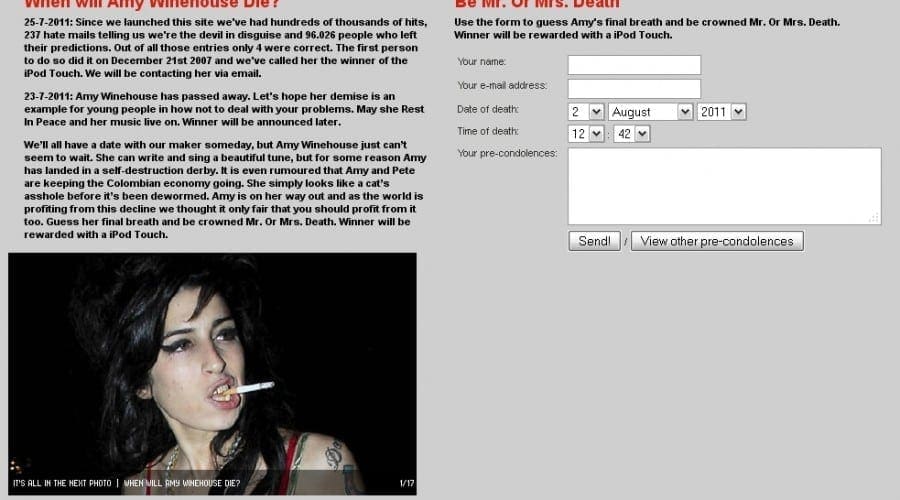 Un site a premiat o femeie cu un iPod Touch pentru că a ghicit corect data când va muri Amy Winehouse