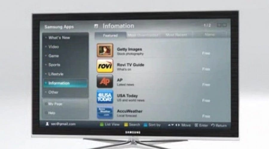 Peste 1000 de aplicaţii pentru TV în cadrul Samsung Apps