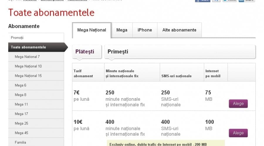 Abonamentele Vodafone Mega National, exclusiv cu minute naţionale fixe şi mobile