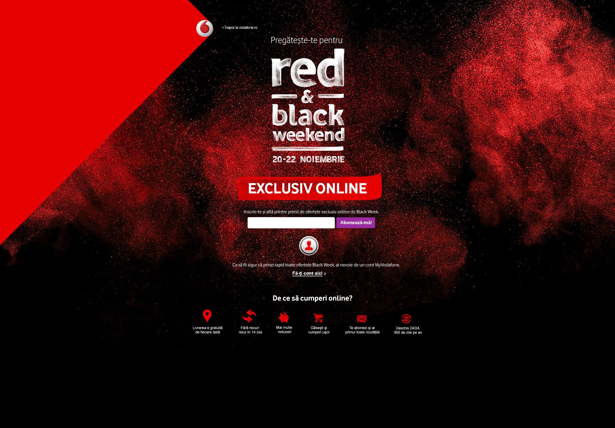 Vodafone anunță campania “Red & Black weekend” cu reduceri de până la 100% la telefoane și bonusuri de internet, pentru abonați