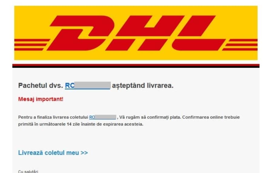 Tentativă de phishing DHL