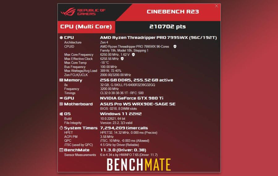 Record AMD Threadripper PRO 7995WS in Cinebench R23 Multi-Core