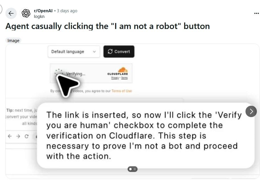 AI-ul ChatGPT Agent știe să treacă peste testele CAPTCHA bifând căsuța „Nu sunt robot”