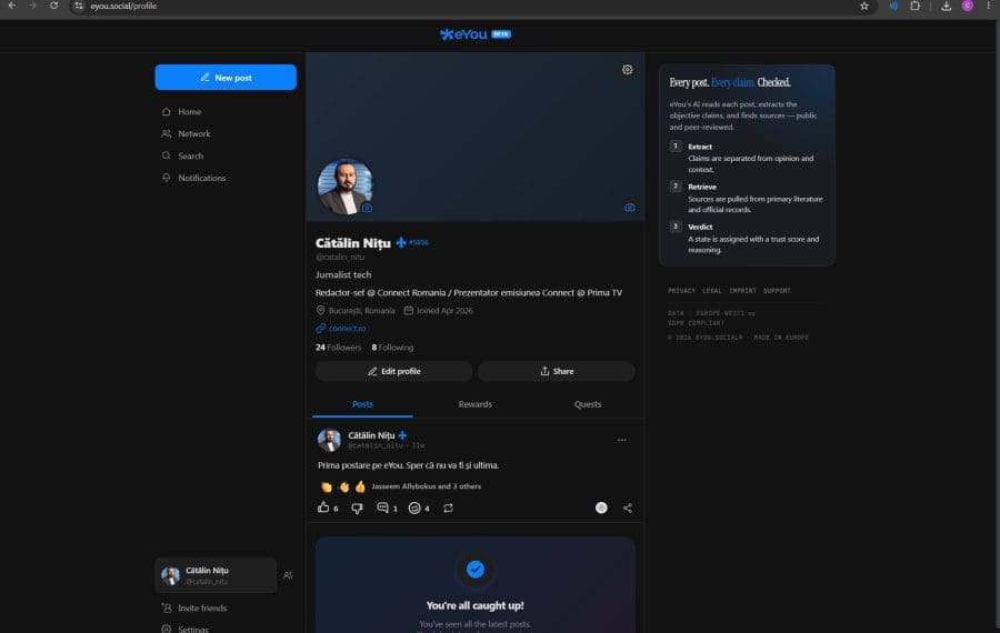 Rețeaua socială eYou poate fi accestată și pe desktop, din browser